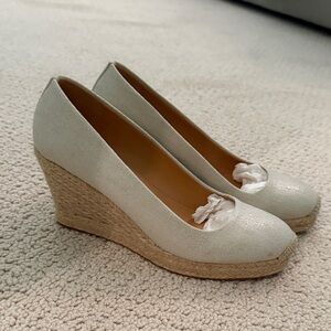 Elegant Metallic Cream Wedge Shoes J Crew